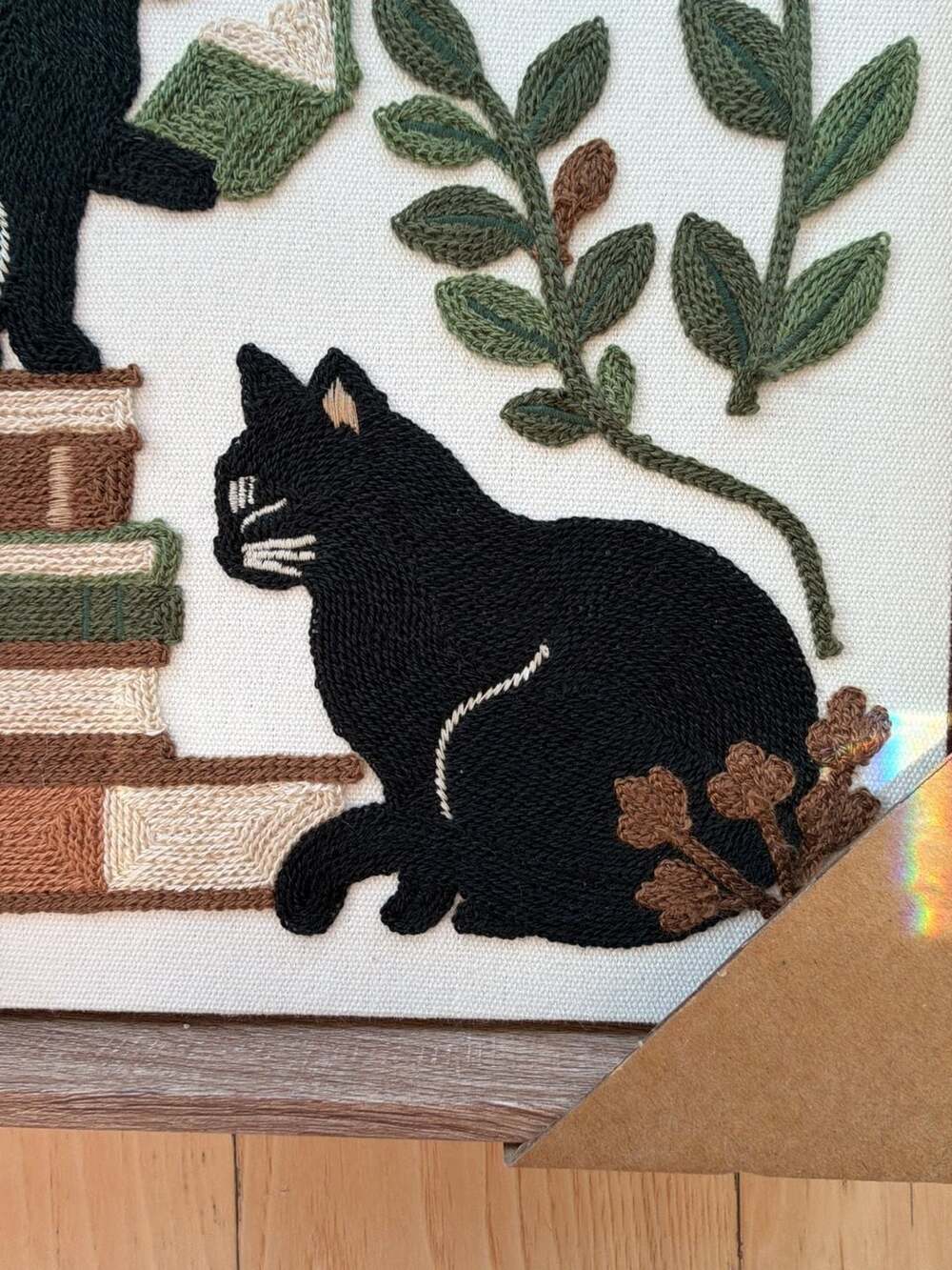 BP Home Framed Embroidered Wall Art Black Cats Reading Books - Picture 2 of 6